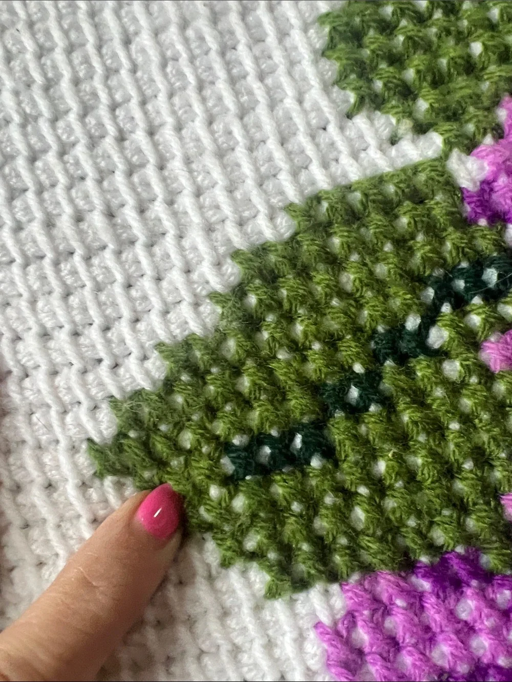 Handmade White Crochet throw with Purple Floral Motif